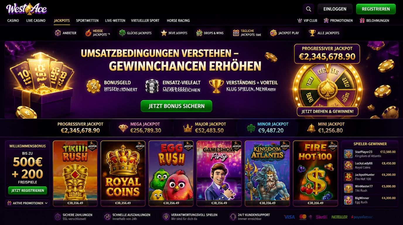 Umsatzbedingungen, Einsatz-Hürden und relevanter Spieleanteil sichtbar dargestellt