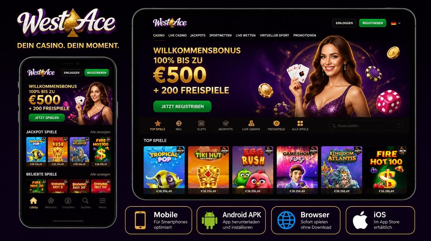 Mobile Geräte mit geöffneter WestAce Lobby, Menüs sichtbar und Bedienung per Daumen